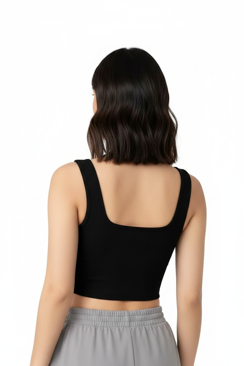 Black Ribbed Crop Top