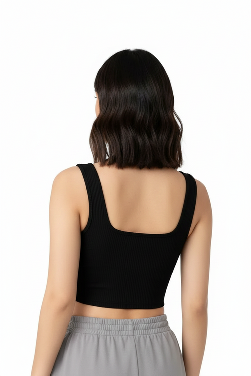 Black Ribbed Crop Top