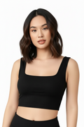 Black Ribbed Crop Top - Front View