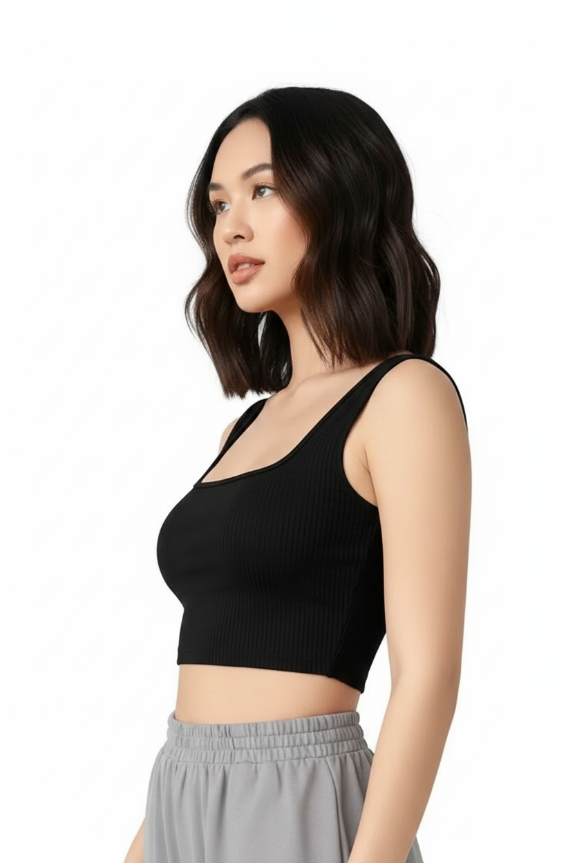 Black Ribbed Crop Top