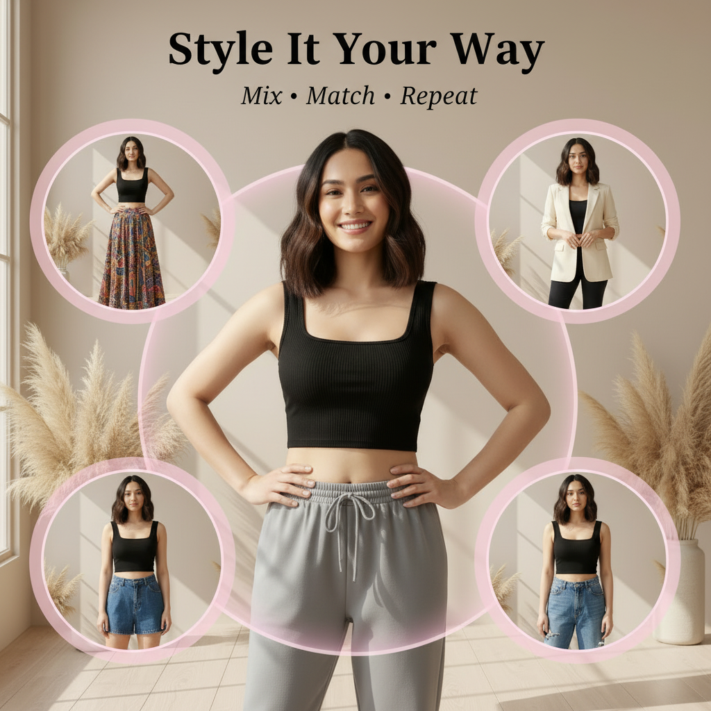Black Ribbed Crop Top
