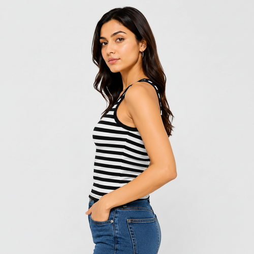 Black & White Striped Racerback Tank Top