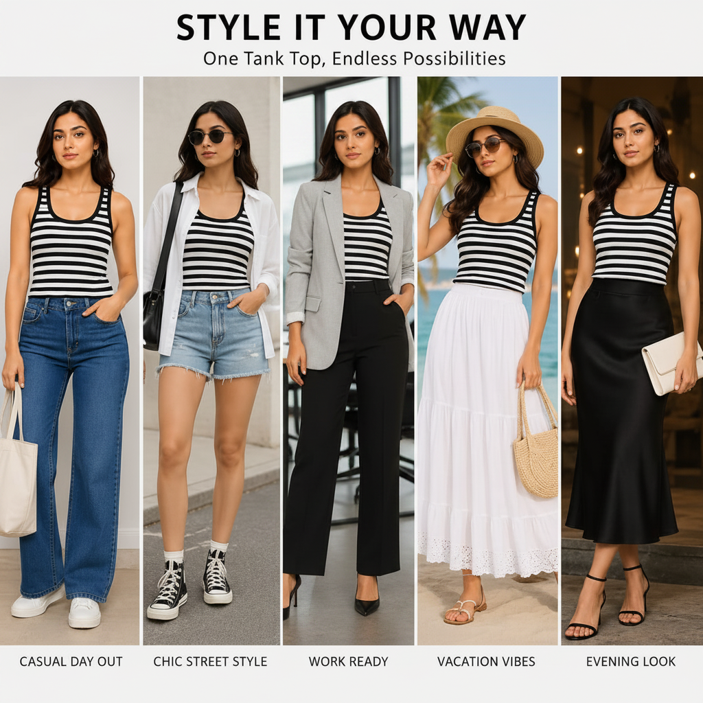 Black & White Striped Racerback Tank Top